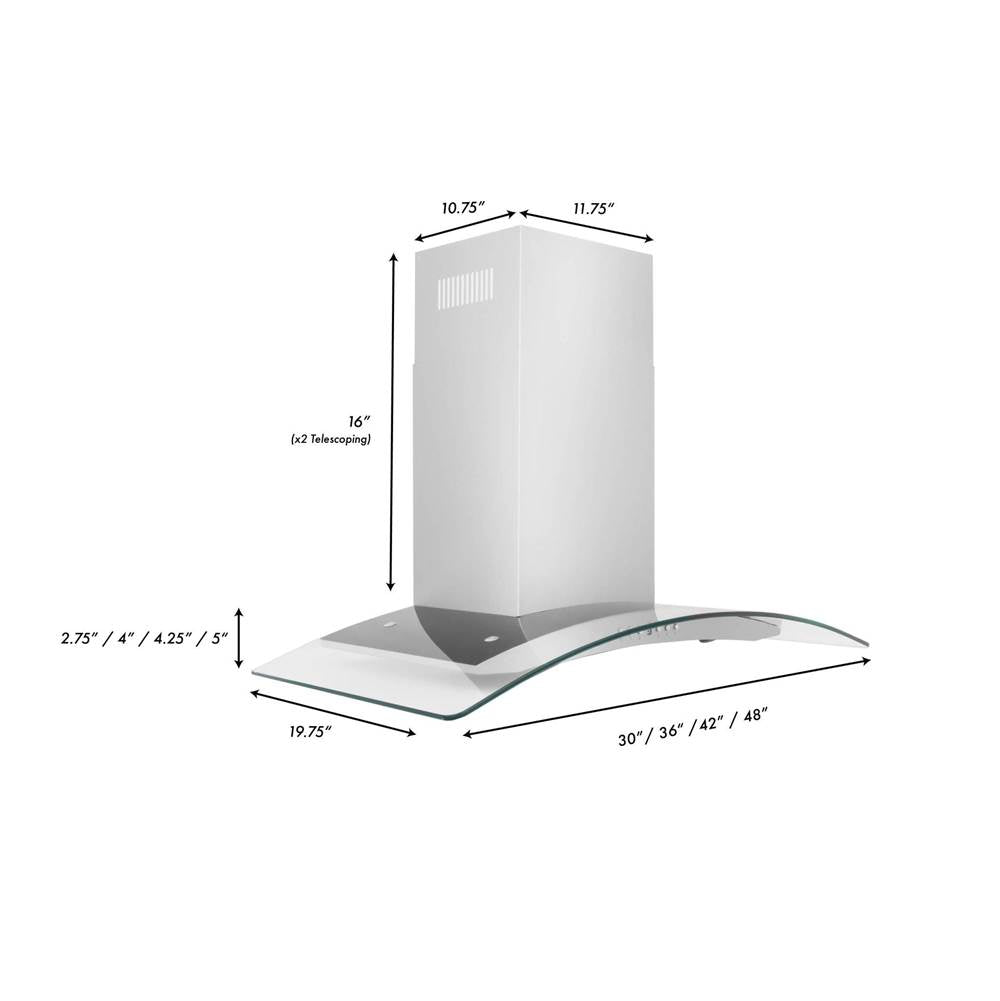 48'' Wall Mount Range Hood in Stainless Steel & Glass
