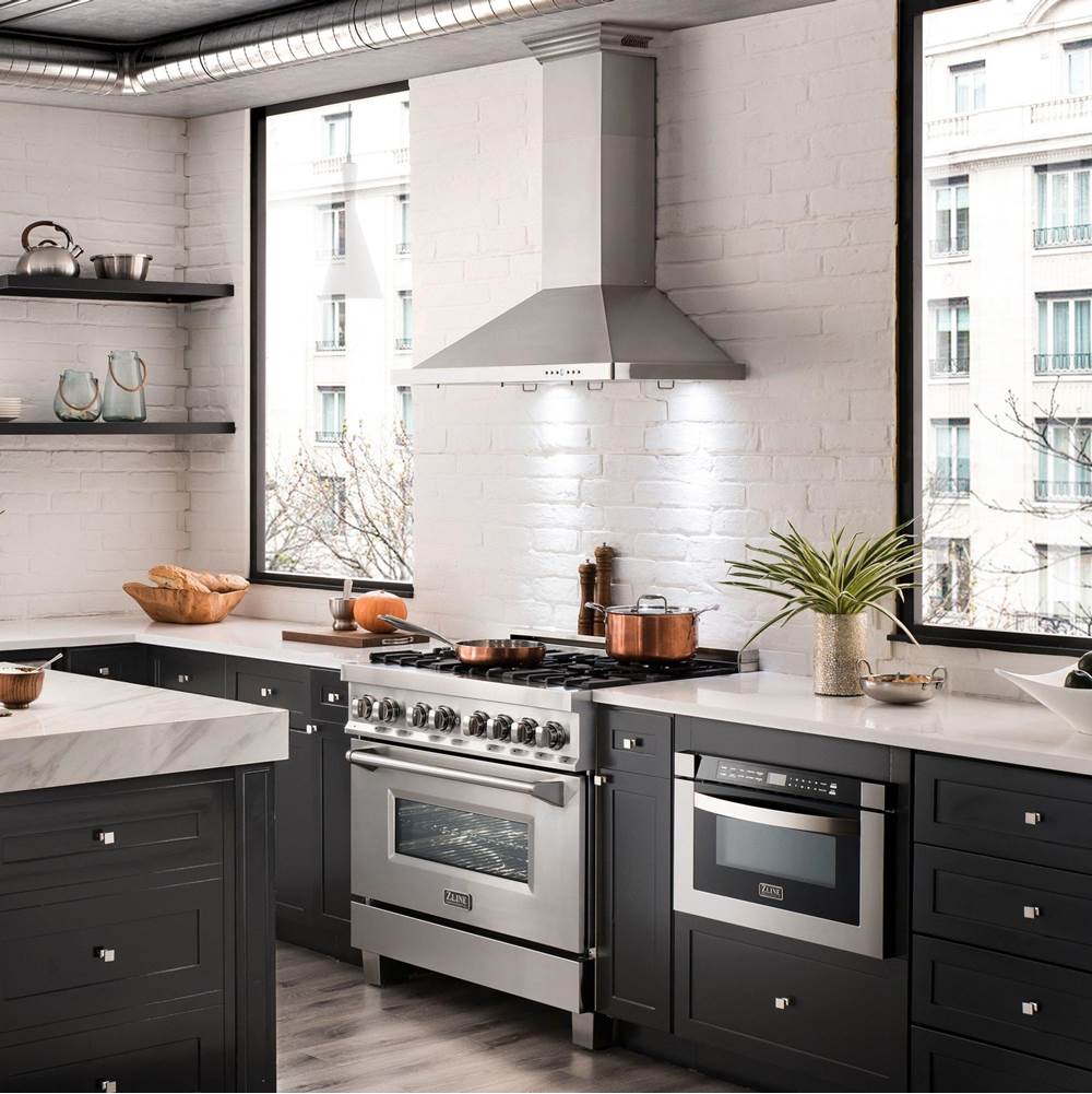 48'' Wall Mount Range Hood in Stainless Steel with Built-in CrownSound Bluetooth Speakers