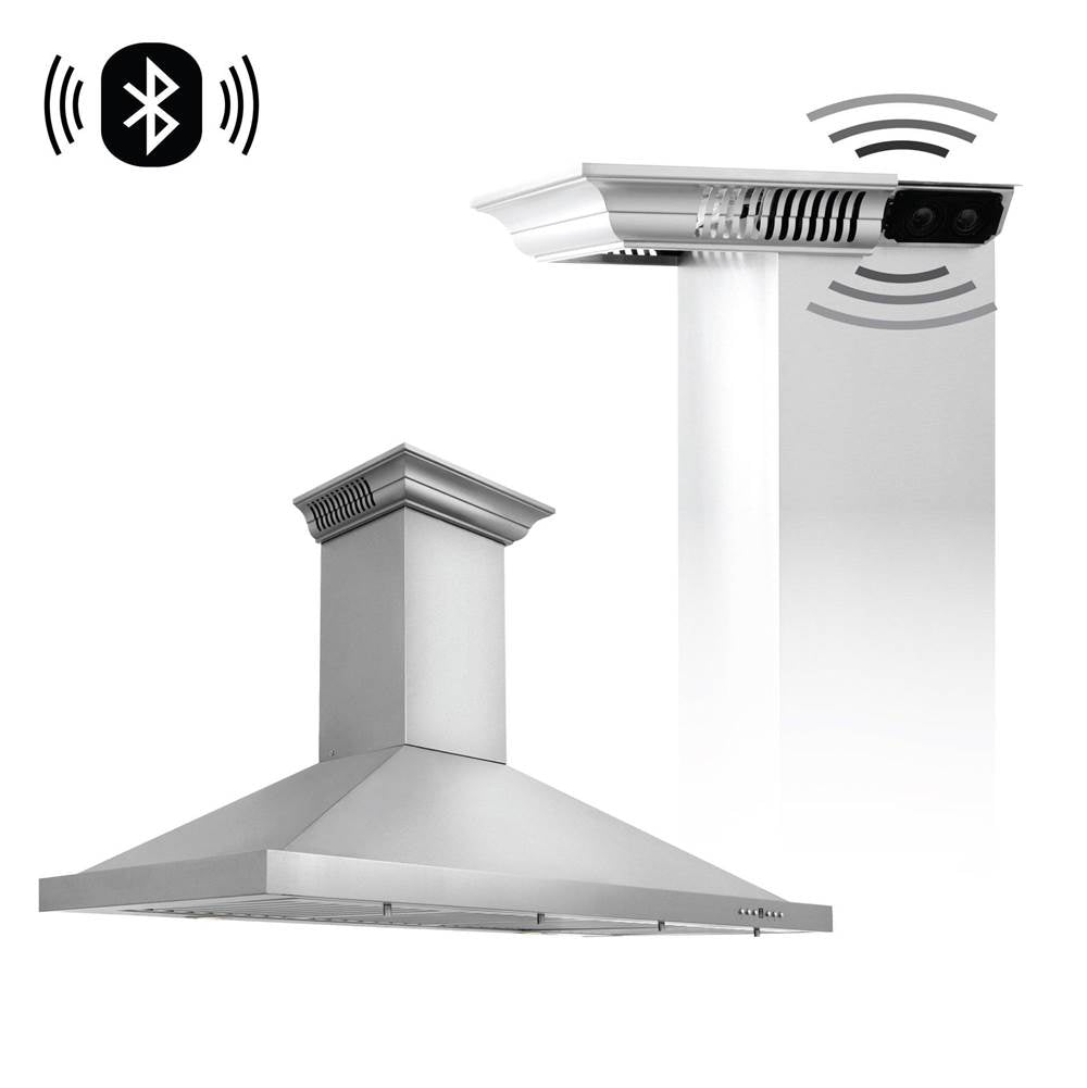 48'' Wall Mount Range Hood in Stainless Steel with Built-in CrownSound Bluetooth Speakers