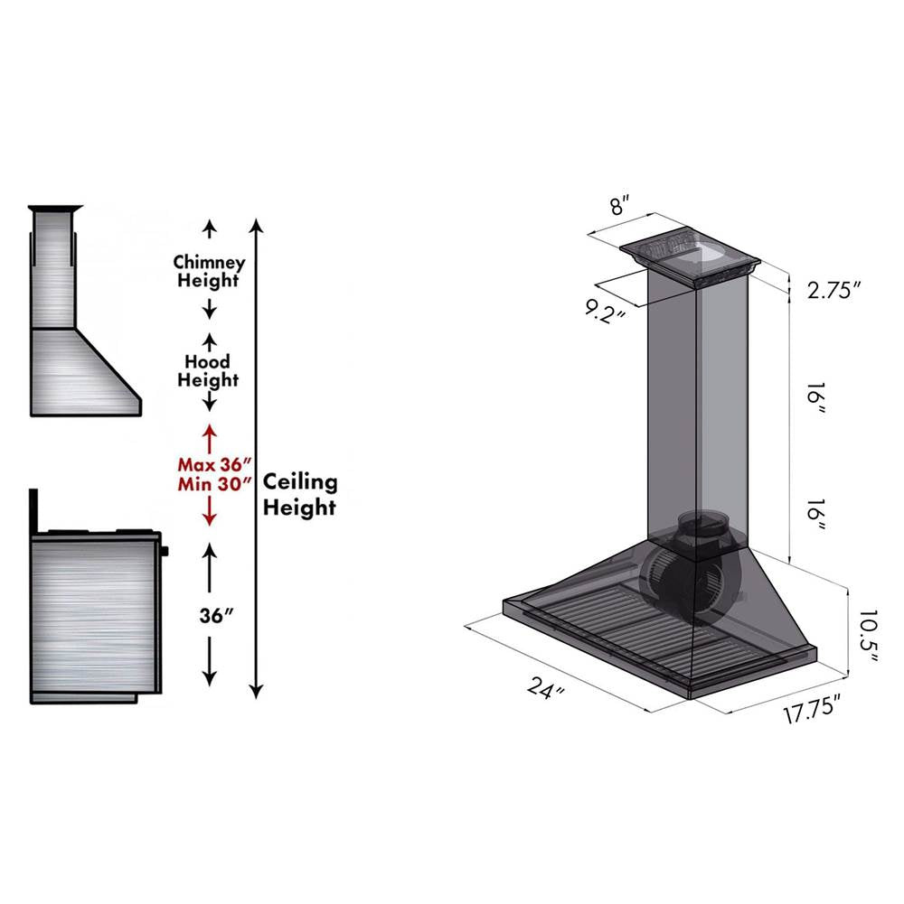 48'' Wall Mount Range Hood in Stainless Steel with Built-in CrownSound Bluetooth Speakers