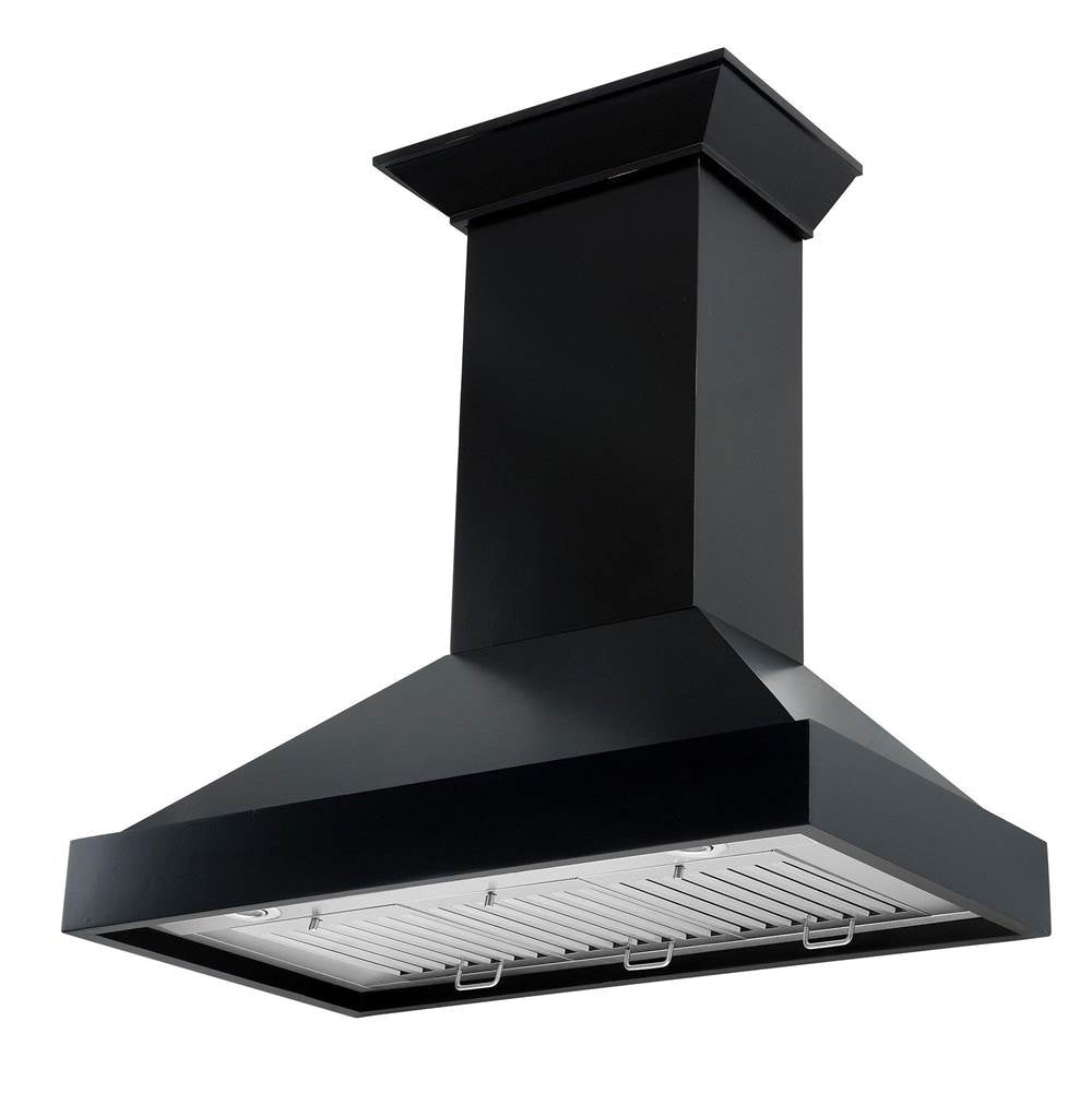 36'' Wooden Wall Mount Range Hood in Black - Includes Motor