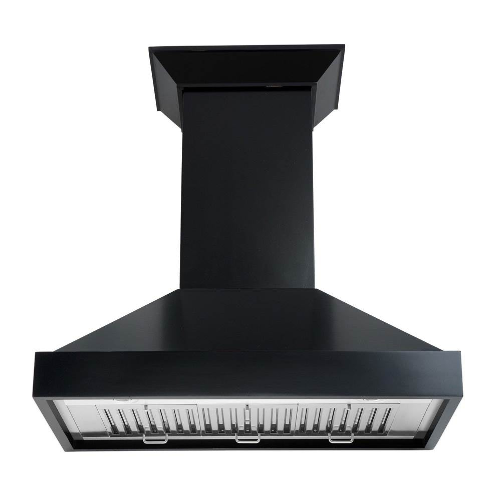 36'' Wooden Wall Mount Range Hood in Black - Includes Motor