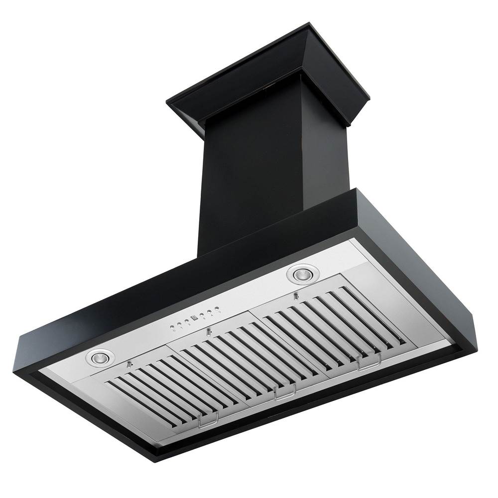 36'' Wooden Wall Mount Range Hood in Black - Includes Motor