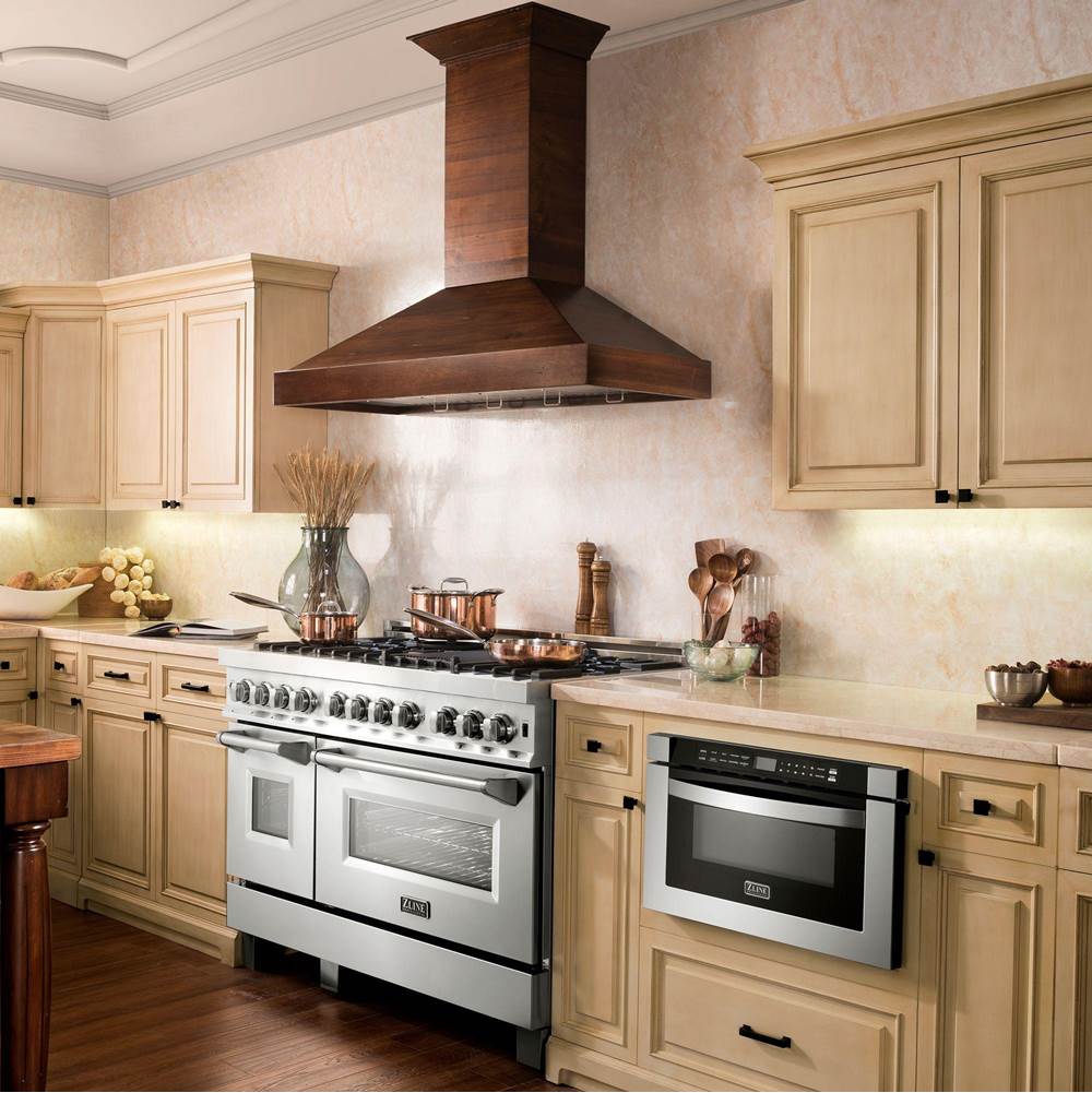 48'' Wooden Wall Mount Range Hood in Walnut - Includes Motor