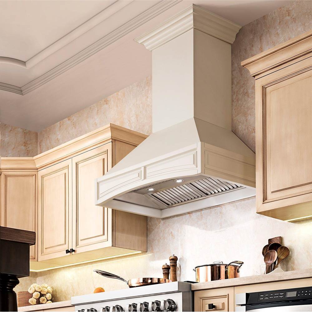 36'' Wooden Wall Mount Range Hood in White - Includes Motor