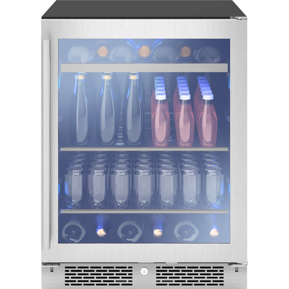 Zephyr - Presrv ADA Beverage Cooler, 24in Compact, SS and Glass, Reversible Door and Lock, 1 Zone - Stainless Steel,Glass
