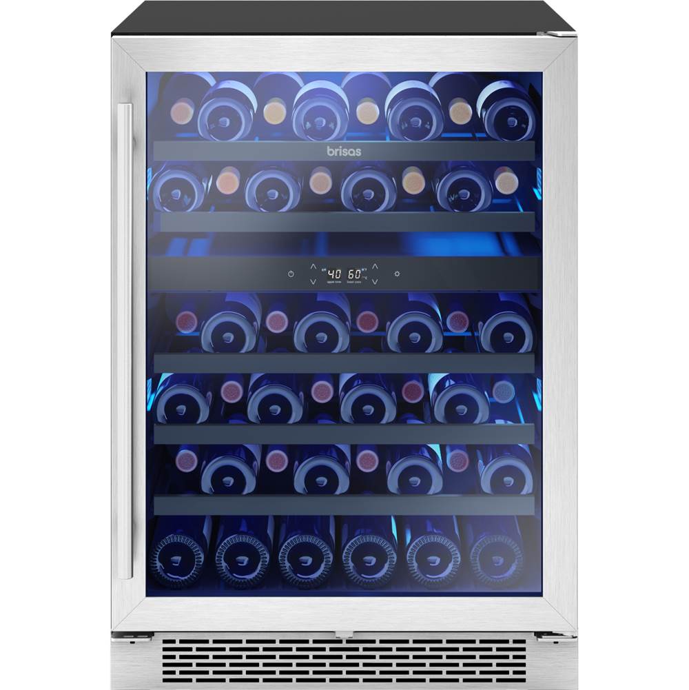 Zephyr - Brisas Wine Cooler, 24in UC, SS+Gls, Rvs Dr, 2Z - Stainless Steel,Glass