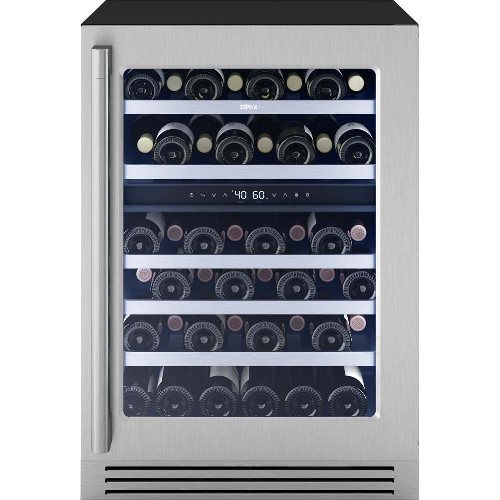 Zephyr - Presrv Pro Wine Cooler, 24in Under Cabinet, SS plus Glass, Reverse Door, 2 Zone - Stainless Steel,Glass