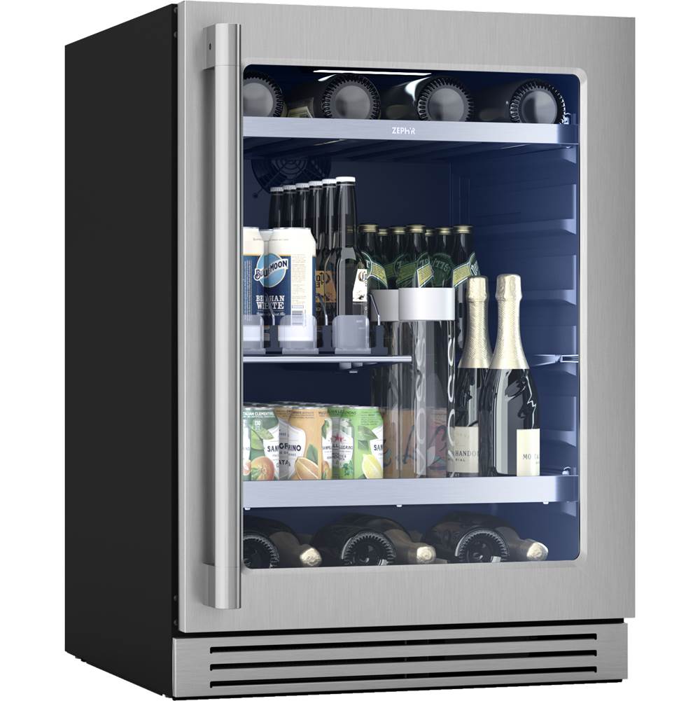 Presrv Pro Beverage Cooler, 24in Under Cabinet, SS plus Glass, Reverse Door, 1 Zone