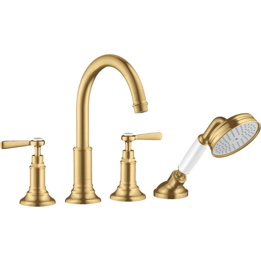 Axor Montreux 4-Hole Roman Tub Set Trim with Lever Handles and 1.8 GPM Handshower in Brushed Gold Optic