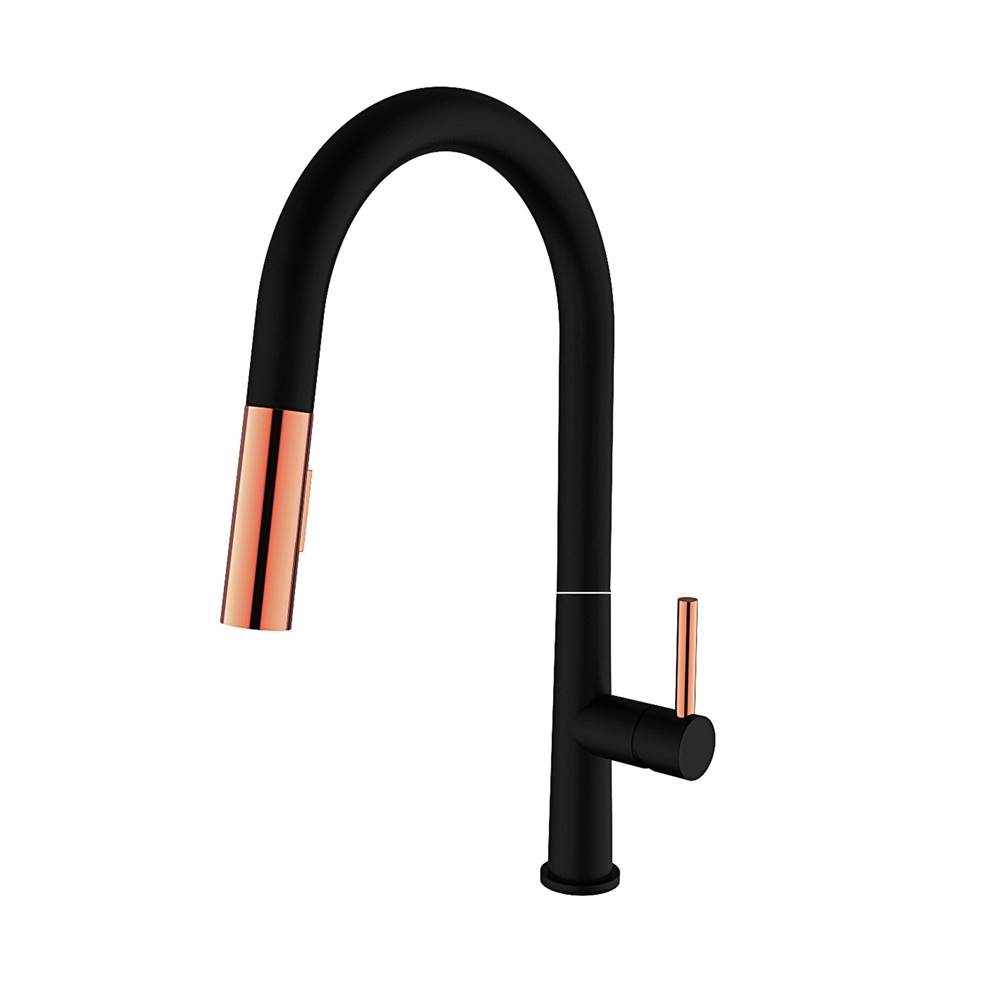 Barclay Gypsy Pull Down Kitchen FaucetMatte Black and Rose Gold