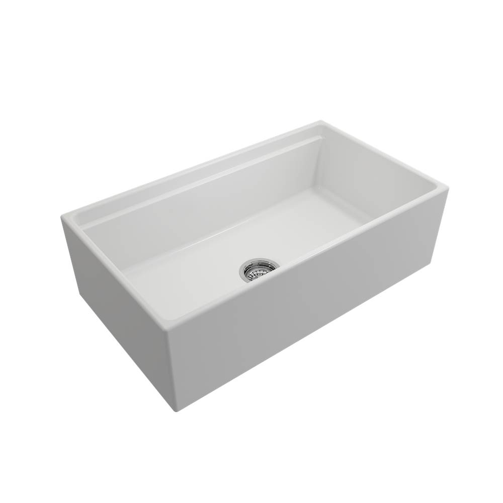 BOCCHI Contempo Step-Rim Apron Front Fireclay 33 in. Single Bowl Kitchen Sink with Integrated Work Station & Accessories in Matte White