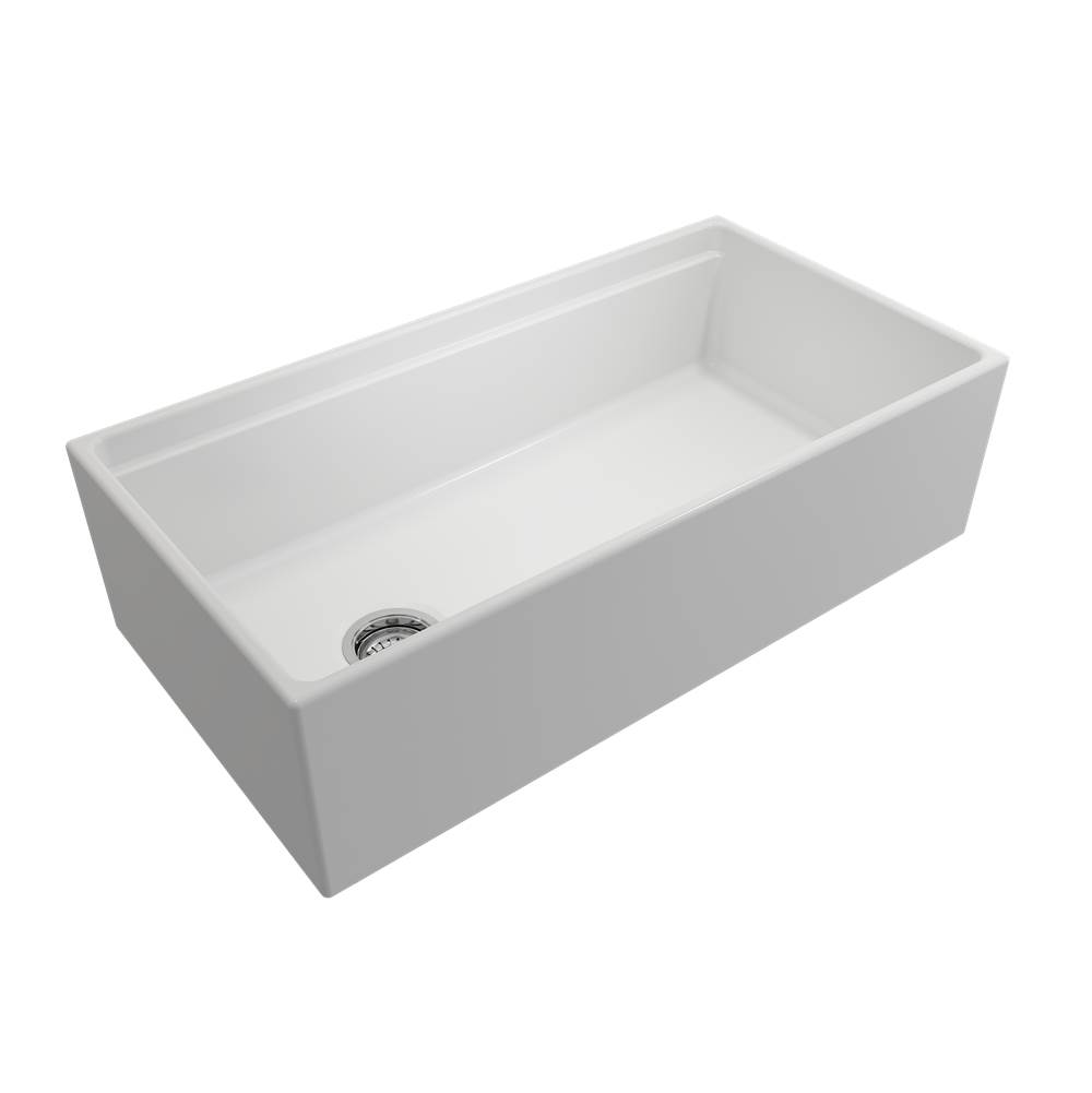 BOCCHI Contempo Step-Rim Apron Front Fireclay 36 in. Single Bowl Kitchen Sink with Integrated Work Station & Accessories in Matte White