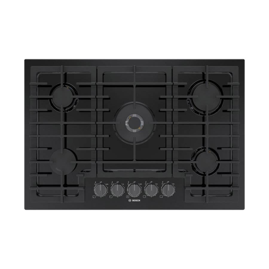 Bosch 30'' Gas Cooktop, 800 Series, Black with Black Stainless Knobs, FlameSelect