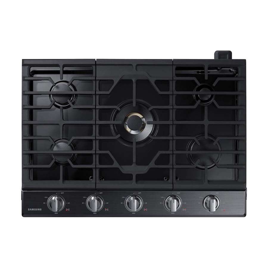 Samsung Five Burners, 1-22000 Dual Ring Brass, 1-13000 Power Burner, 2-9.5, 1-5000 Simmer, Illuminated Knobs, Die Cast Griddle, Wok Ring, Wi-Fi, 30''