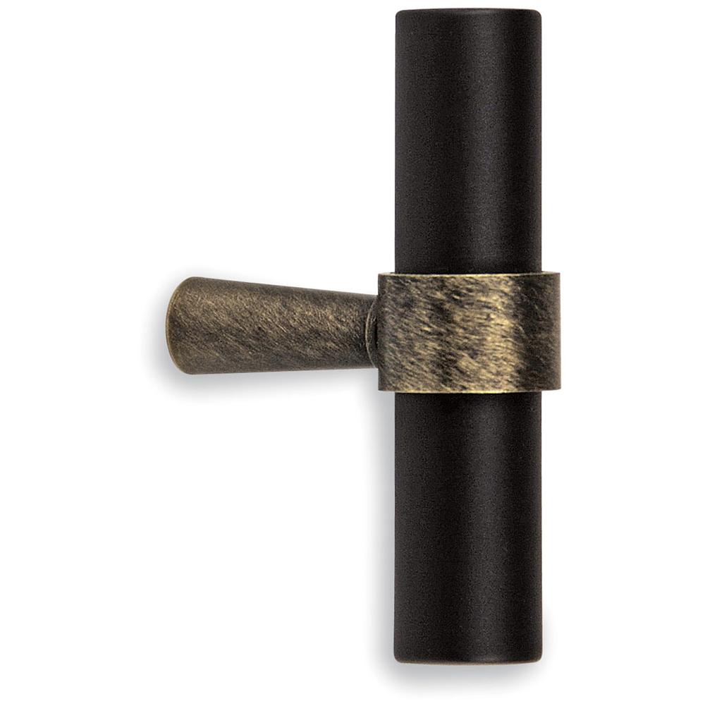 Colonial Bronze T Cabinet Knob Hand Finished in Oil Rubbed Bronze and Satin Nickel