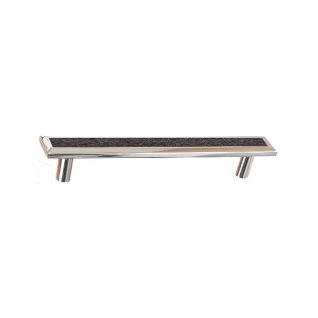 Colonial Bronze Leather Accented Rectangular, Beveled Appliance Pull, Door Pull, Shower Door Pull With Straight Posts, Unlacquered Satin Brass x Luster Leather Steel Blue Leather
