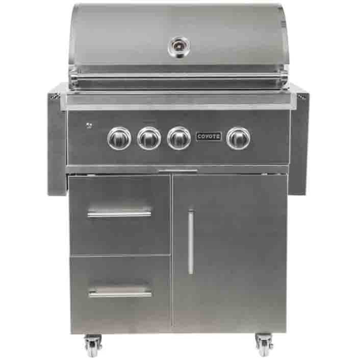 Coyote Outdoor Living Coyote 30'' Grill On Cart; LED Lights, Infinity Burners, Ceramic Heat Grids, Natural Gas