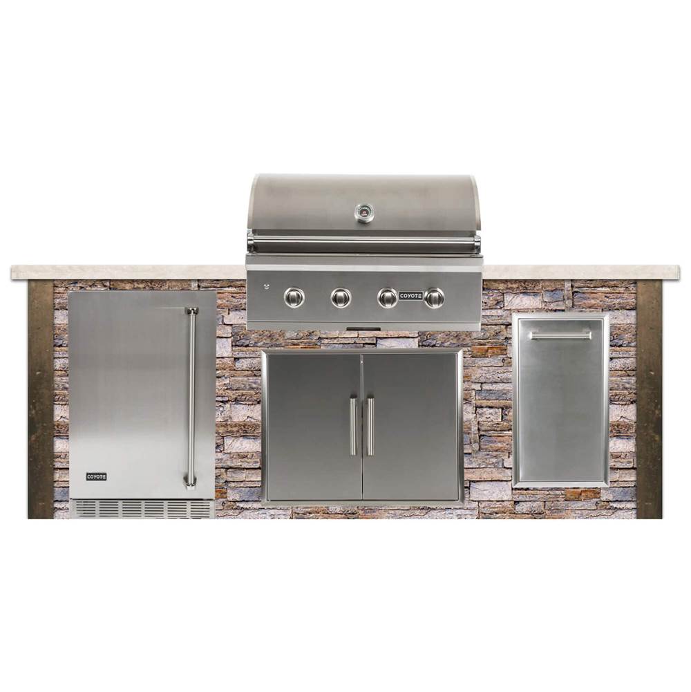 Coyote Outdoor Living 8ft Grill Island Premium with Brown Stacked Stone Profile FOR C2SL36, CDA2431, CSTC, CBIR (R or L)