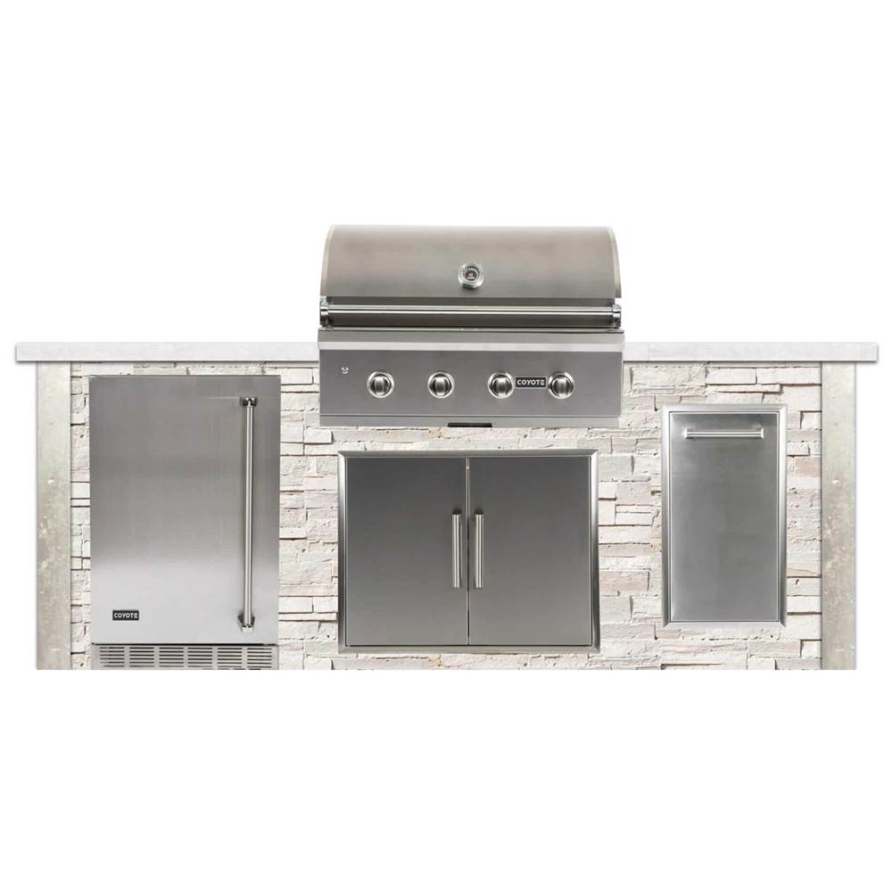 Coyote Outdoor Living 8ft Grill Island Premium with White Stacked Stone Profile FOR C2SL36, CDA2431, CSTC, CBIR (R or L)