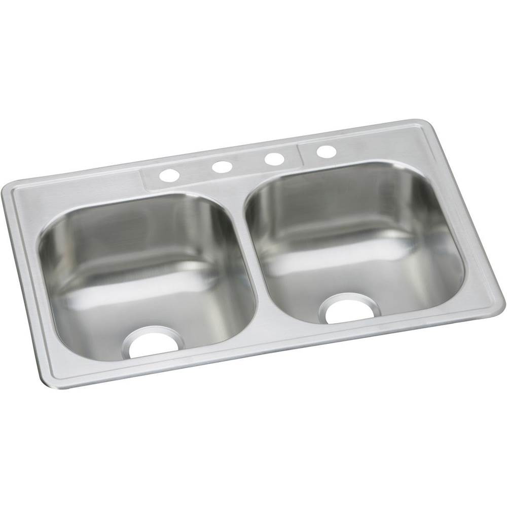 Elkay Dayton Stainless Steel 33'' x 22'' x 8-1/16'', 4-Hole Equal Double Bowl Drop-in Sink
