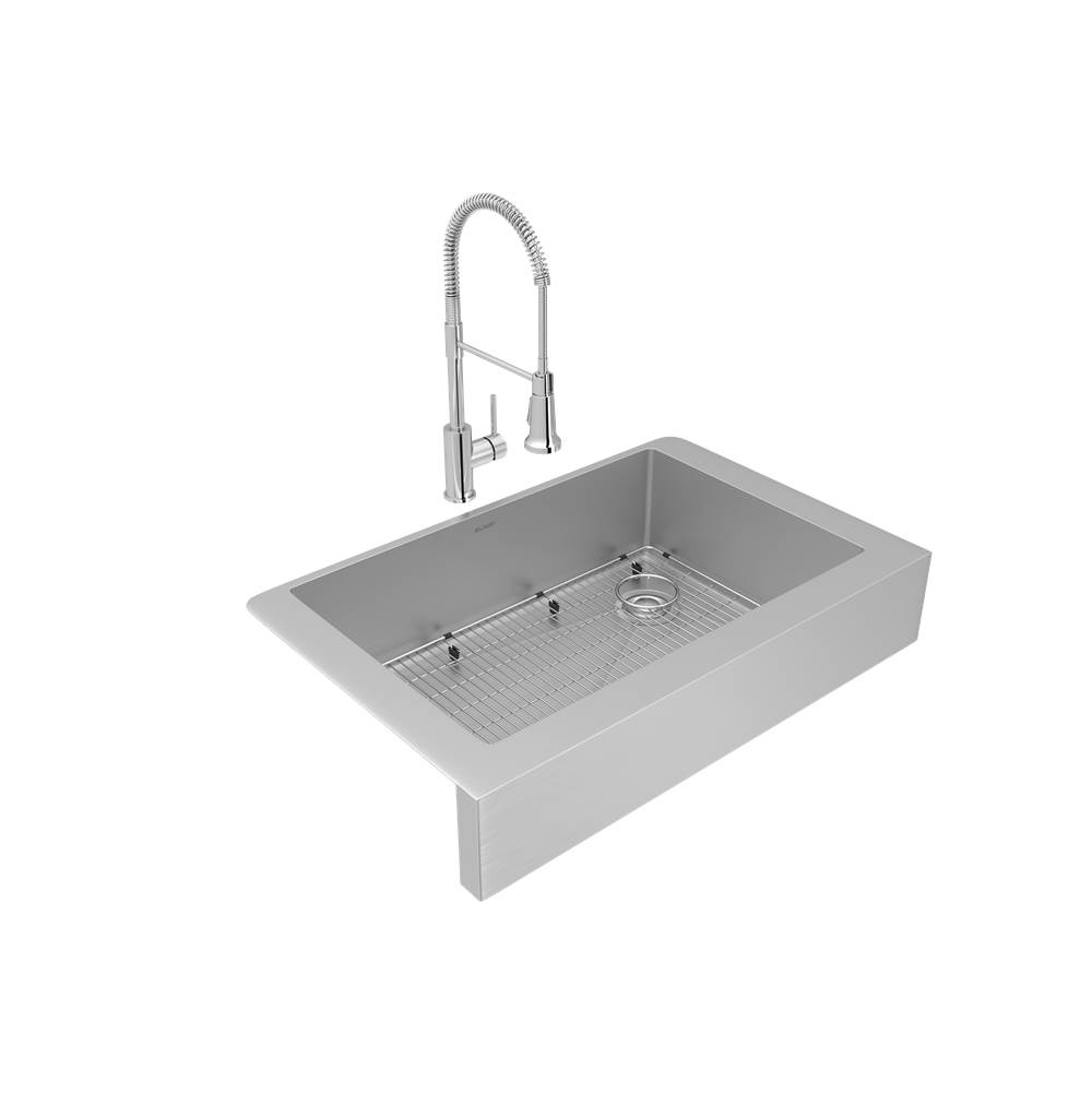 Elkay Crosstown 18 Gauge Stainless Steel 35-7/8'' x 20-1/4'' x 9'', Single Bowl Farmhouse Sink and Faucet Kit with Bottom Grid and Drain