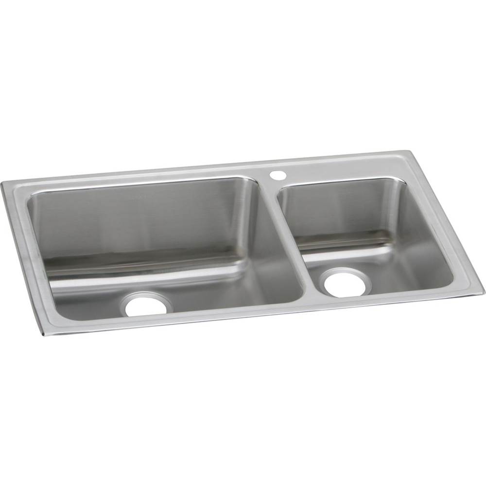 Elkay Lustertone Classic Stainless Steel 37'' x 22'' x 10'', 3-Hole 60/40 Double Bowl Drop-in Sink