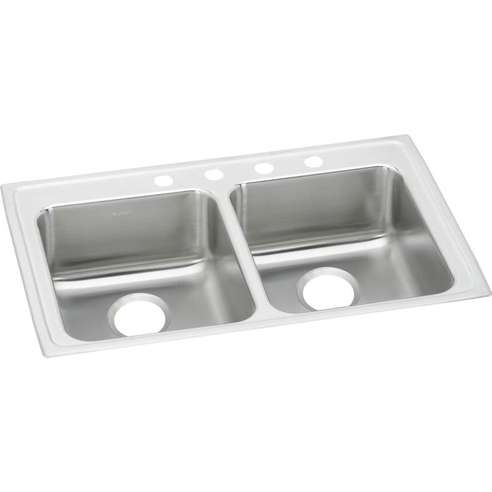 Elkay Lustertone Classic Stainless Steel 29'' x 22'' x 6'', 4-Hole Equal Double Bowl Drop-in ADA Sink