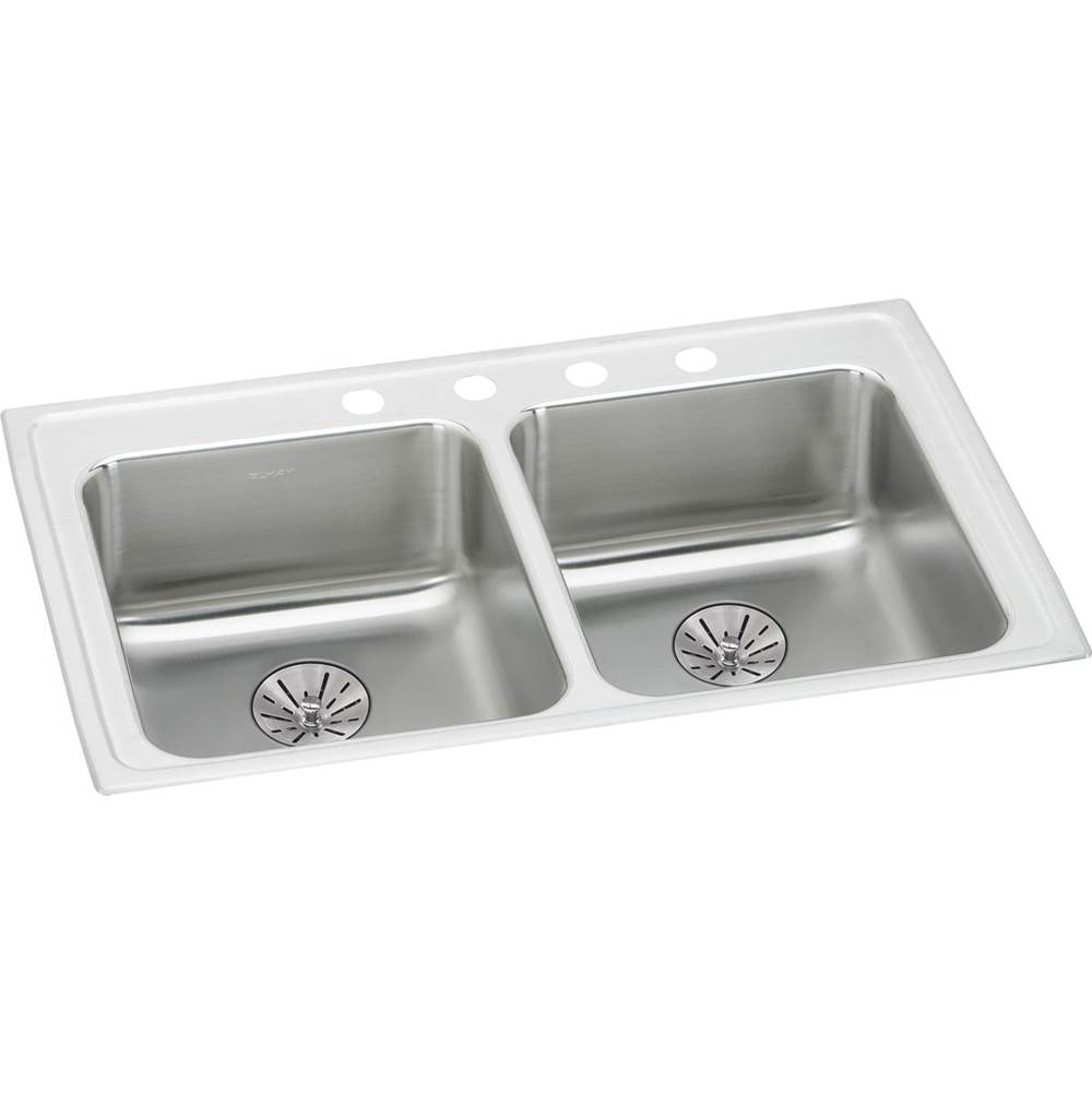 Elkay Lustertone Classic Stainless Steel 29'' x 22'' x 6-1/2'', 3-Hole Equal Double Bowl Drop-in ADA Sink with Perfect Drain