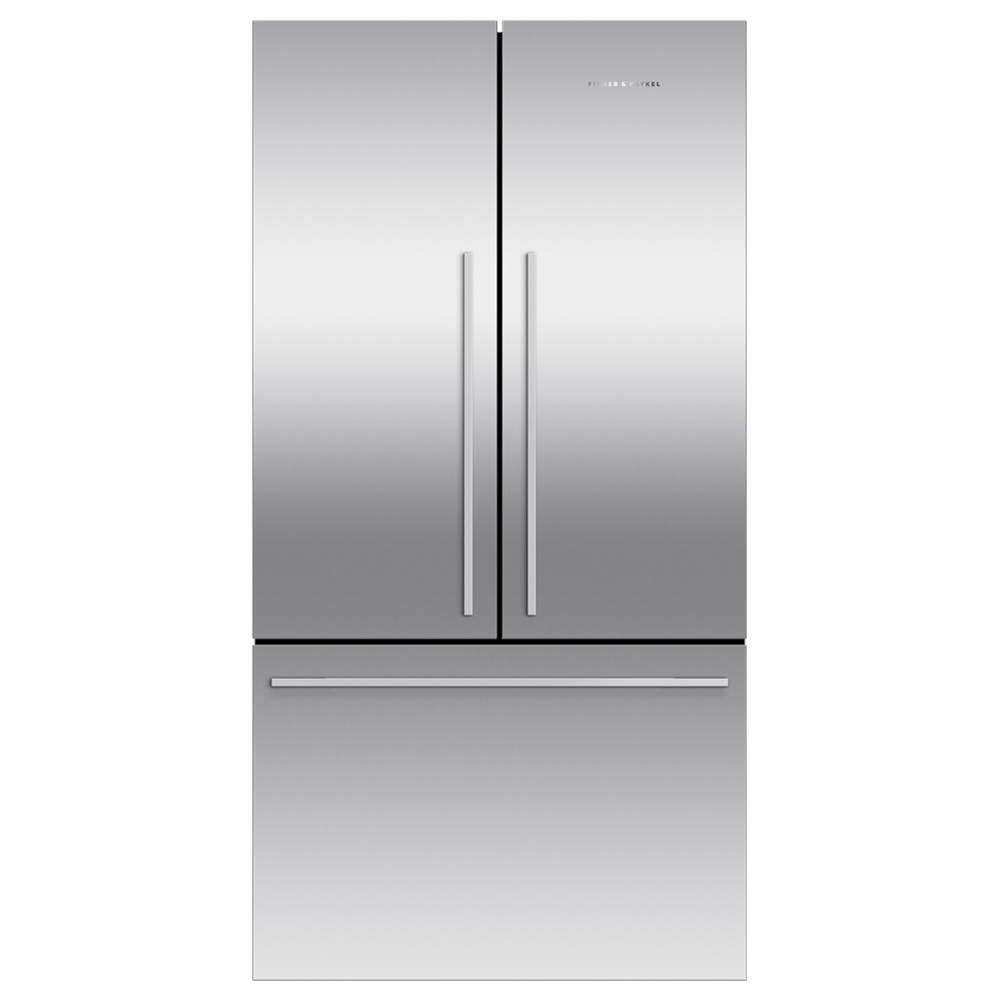 Fisher & Paykel 36'' French Door Refrigerator Freezer, Stainless Steel, 20.1 cu ft, Non Ice & Internal Water, Counter Depth, Contemporary Square Handle