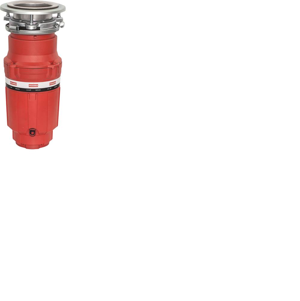 Franke 1/3 Horse Power Compact Waste Disposer Continuous Feed Torque Master 2400 RPM Jam-Resistant DC Motor in Red/Chrome, WDJ33