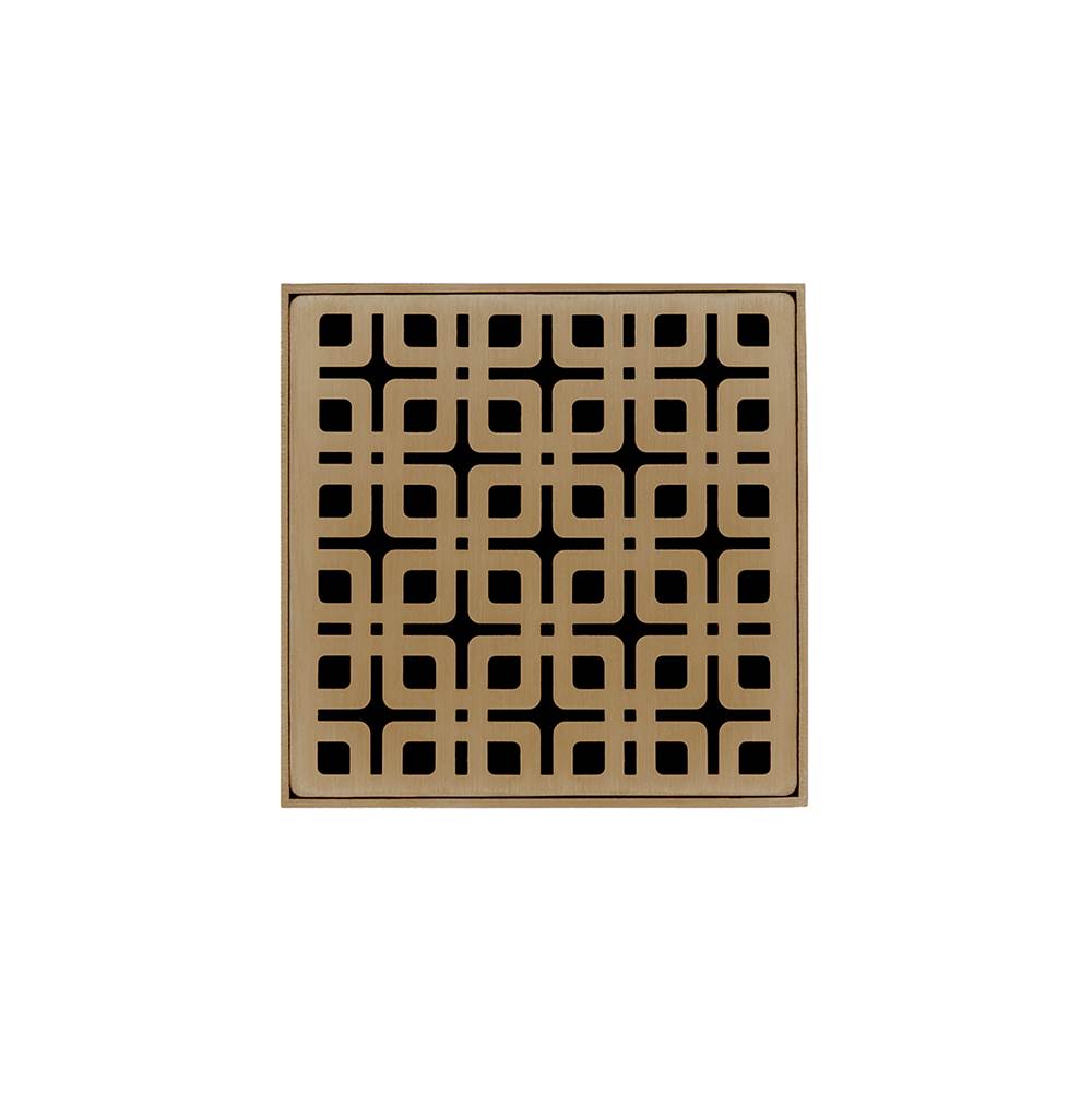 Infinity Drain 4'' x 4'' KDB 4 Complete Kit with Link Pattern Decorative Plate in Satin Bronze with PVC Bonded Flange Drain Body, 2'', 3'' and 4'' Outlet