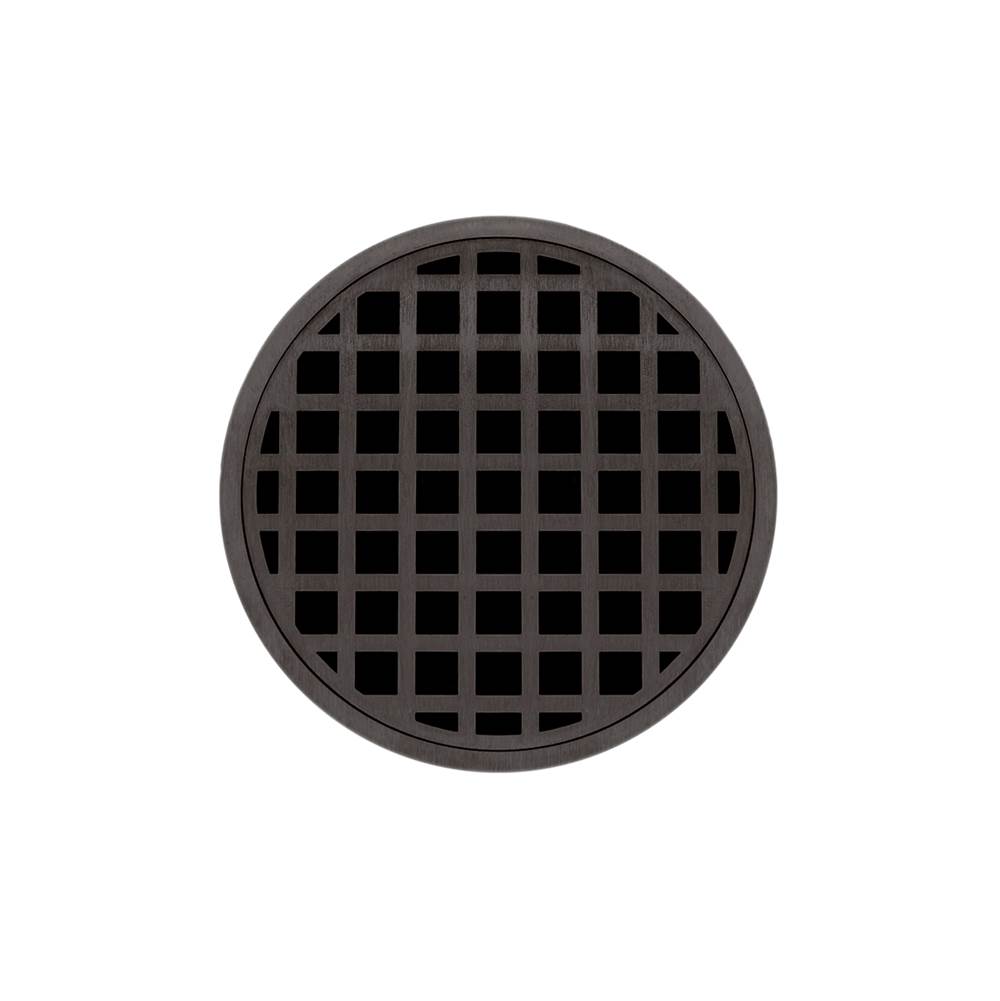 Infinity Drain 5'' Round RQD 5 Complete Kit with Squares Pattern Decorative Plate in Oil Rubbed Bronze with ABS Drain Body, 2'' Outlet