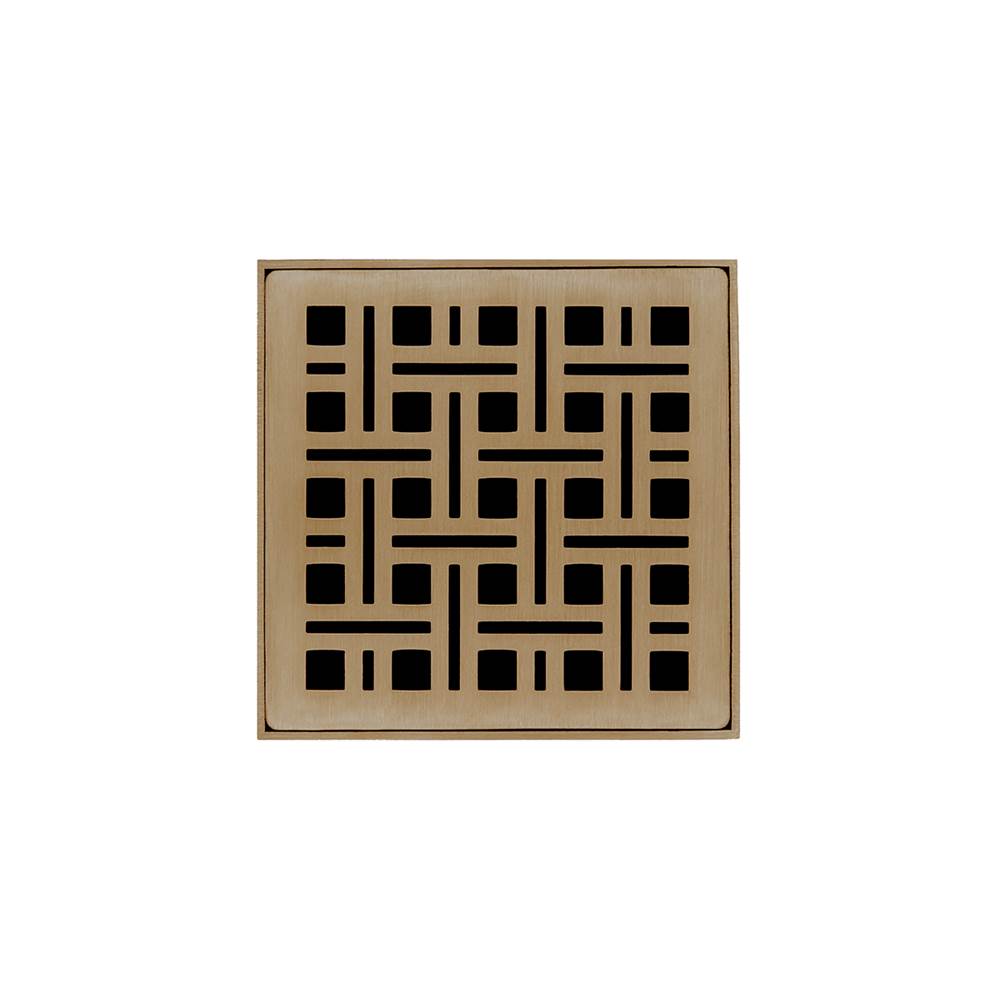 Infinity Drain 4'' x 4'' Strainer with Weave Pattern Decorative Plate and 2'' Throat in Satin Bronze for VD 4
