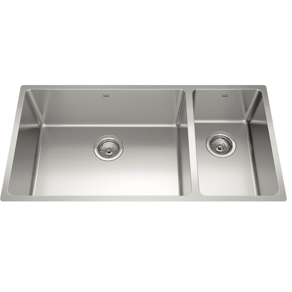 Kindred Brookmore 35.6-in LR x 18.2-in FB x 9-in DP Undermount Double Bowl Stainless Steel Sink, BCU1836R-9N
