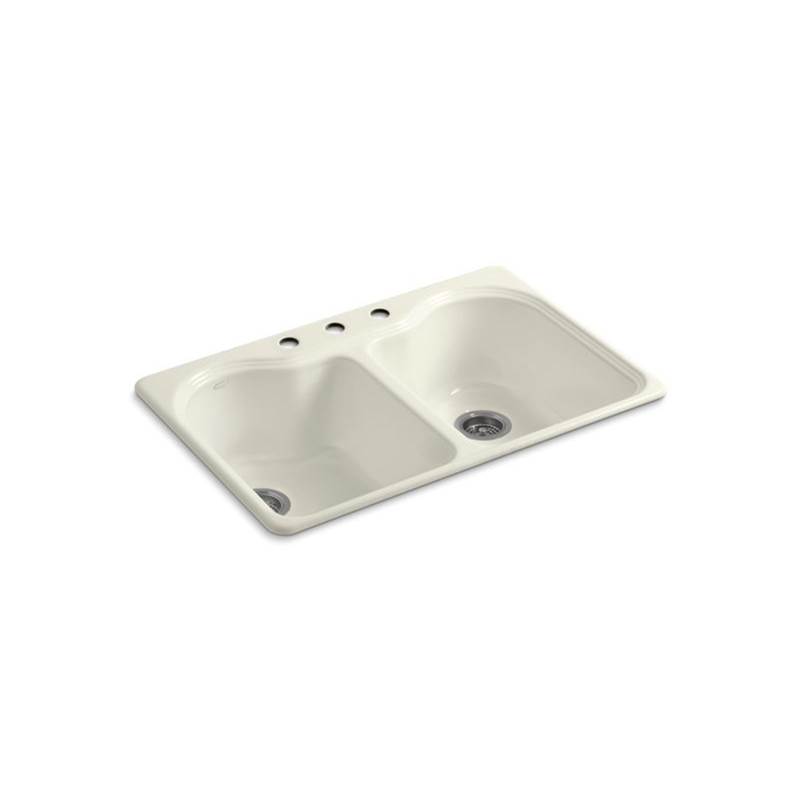 Kohler Hartland® 33'' x 22'' x 9-5/8'' top-mount double-equal kitchen sink with 3 faucet holes