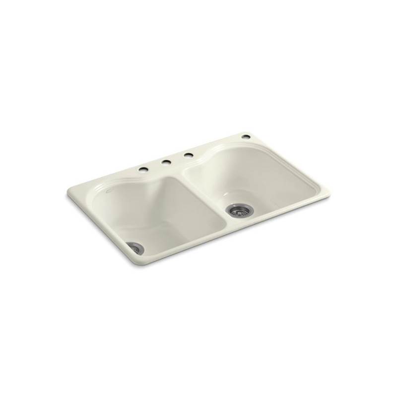 Kohler Hartland® 33'' x 22'' x 9-5/8'' top-mount double-equal kitchen sink with 4 faucet holes