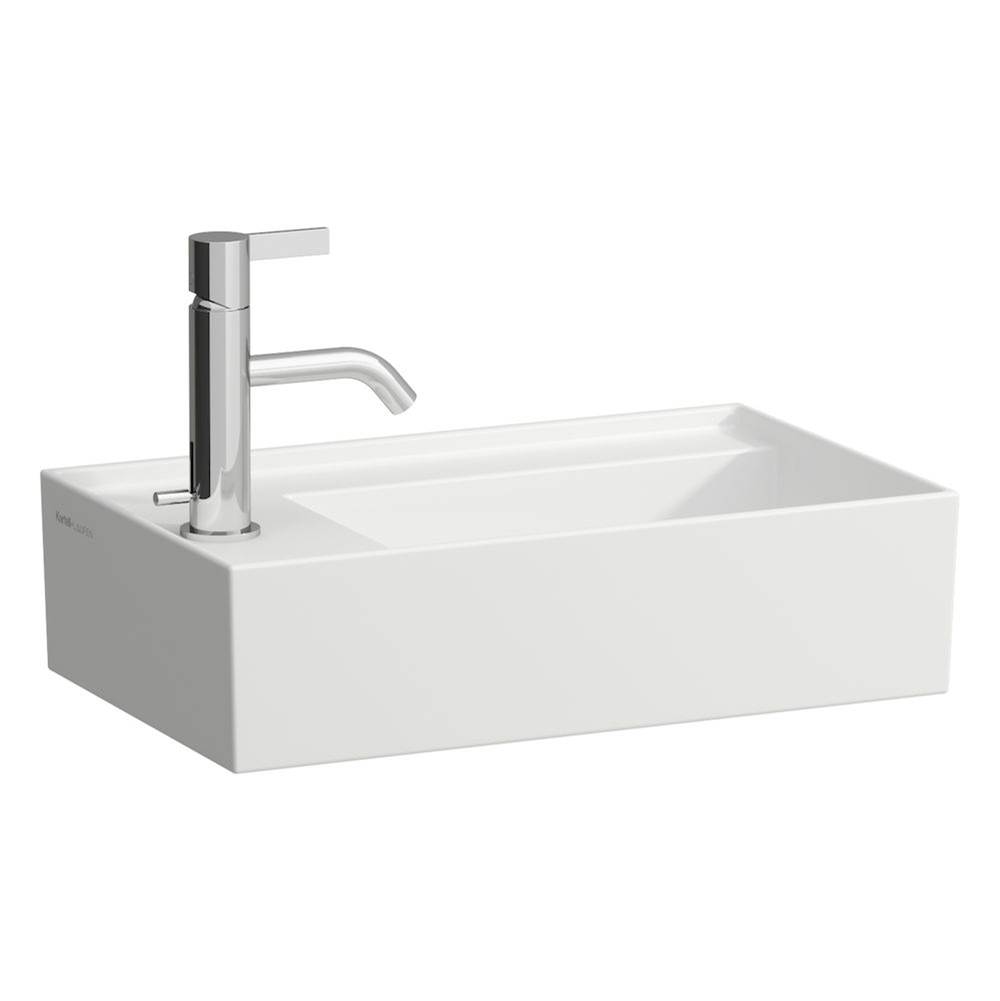 Laufen Small washbasin, tap bank left, with concealed outlet, w/o overflow, wall mounted