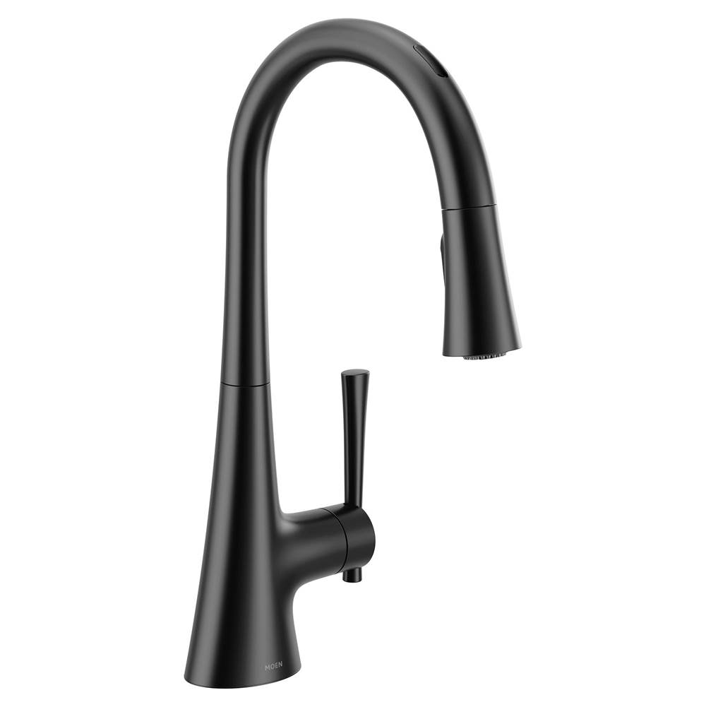 Moen Kurv Smart Faucet Touchless Pull Down Sprayer Kitchen Faucet with Voice Control and Power Boost, Matte Black