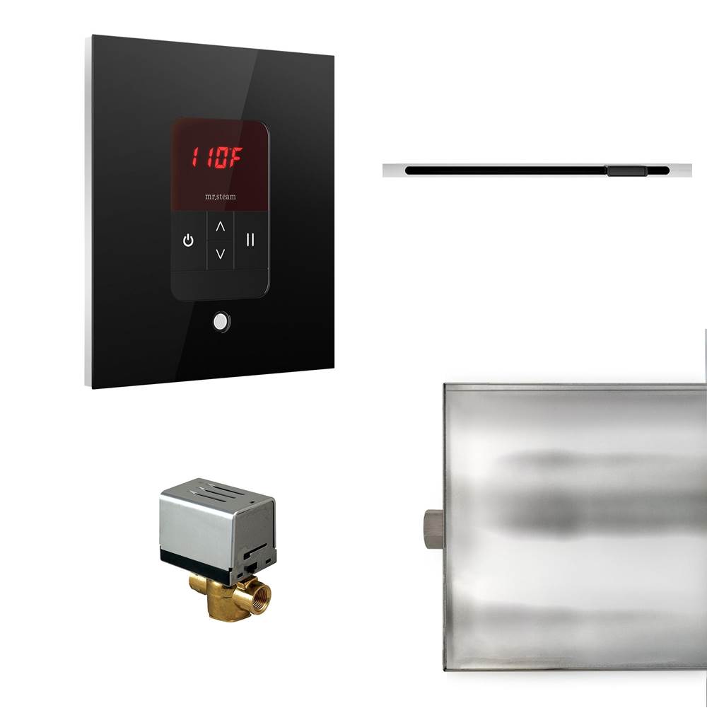 Mr. Steam Basic Butler Linear Steam Shower Control Package with iTempo Control and Linear SteamHead in Square Glass Black