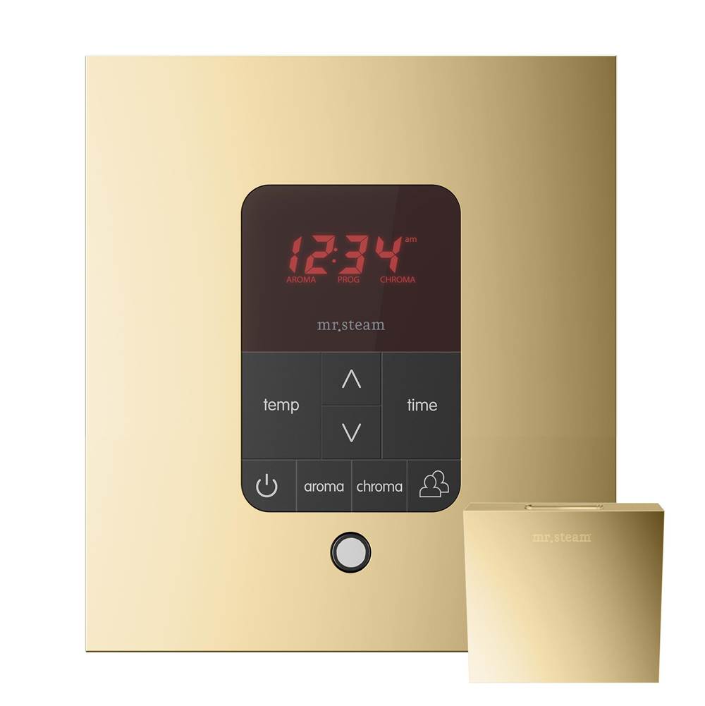 Mr. Steam iTempoPlus Steam Shower Control and Aroma Designer SteamHead in Square Polished Brass