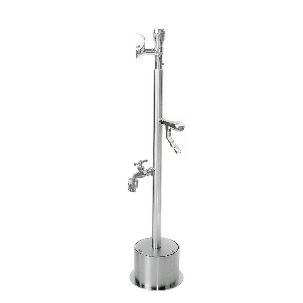 Outdoor Shower Free Standing Single Supply ADA Metered Drinking Fountain and Foot Shower, Hose Bibb