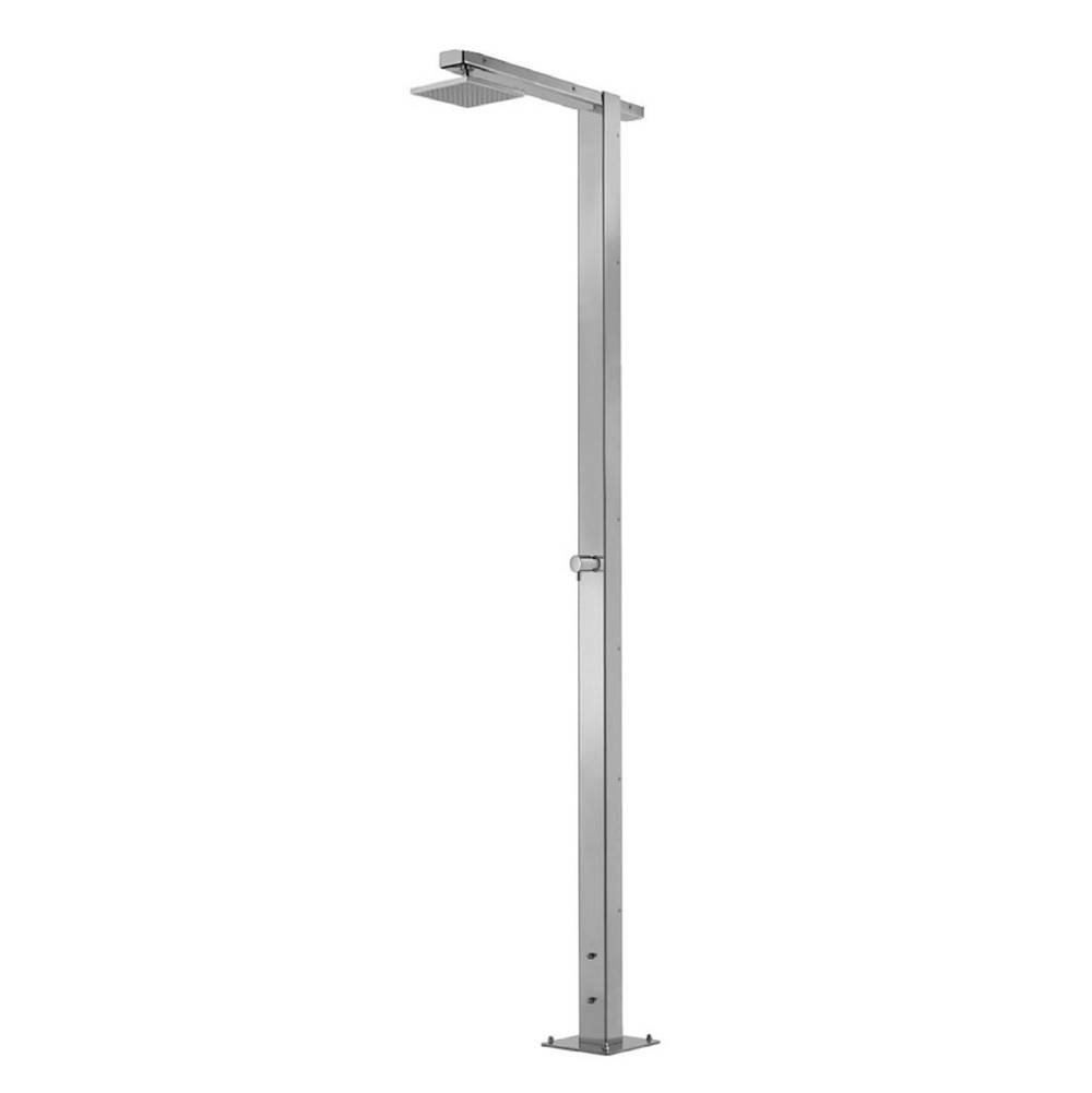 Outdoor Shower ''Square'' Free Standing Single Supply Shower Unit - ADA Metered Push Valve - 8'' Square Shower Head