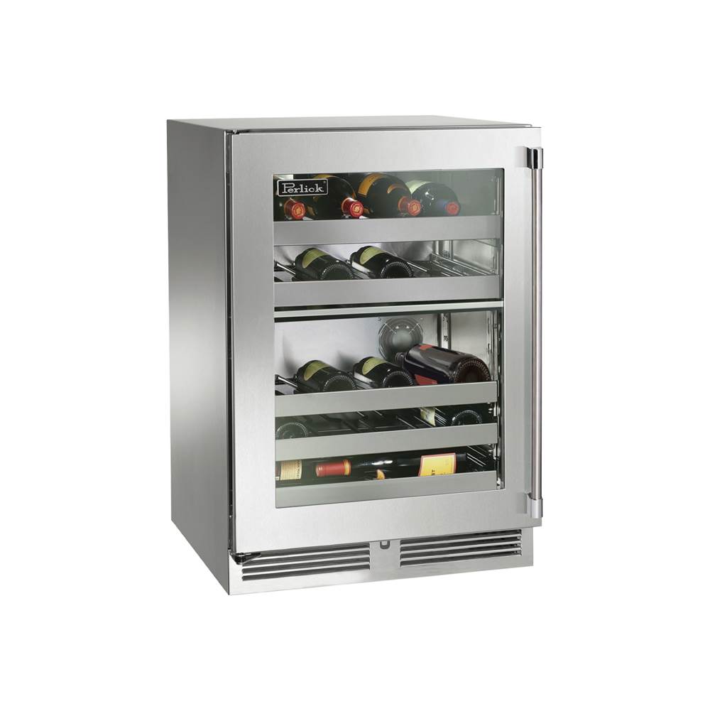Perlick 24'' Signature Series Indoor Dual-Zone Wine Reserve with Fully Integrated Panel-Ready Glass Door, Hinge Right