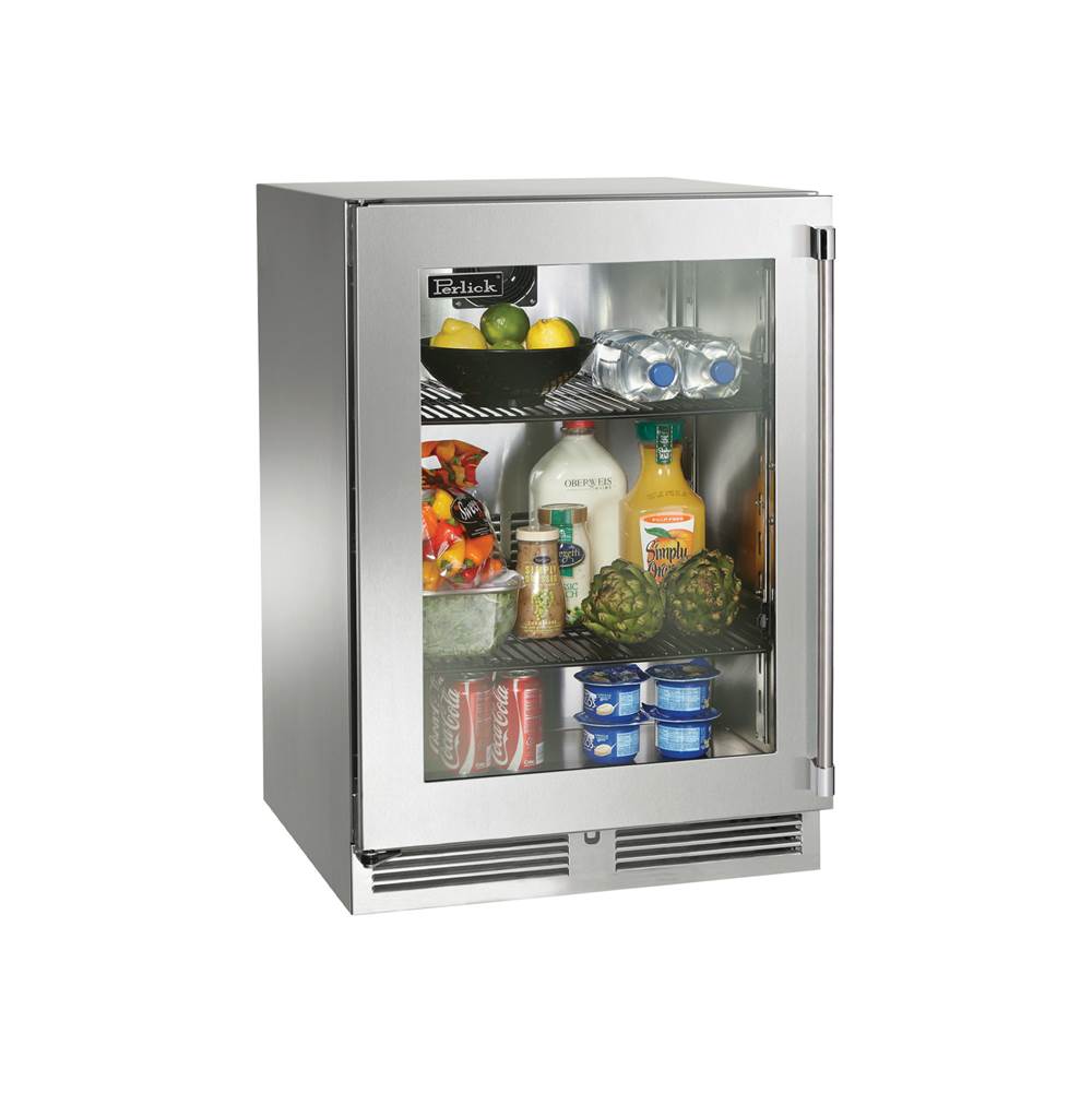 Perlick 24'' Signature Series Outdoor Refrigerator with Stainless Steel Glass Door, Hinge Right