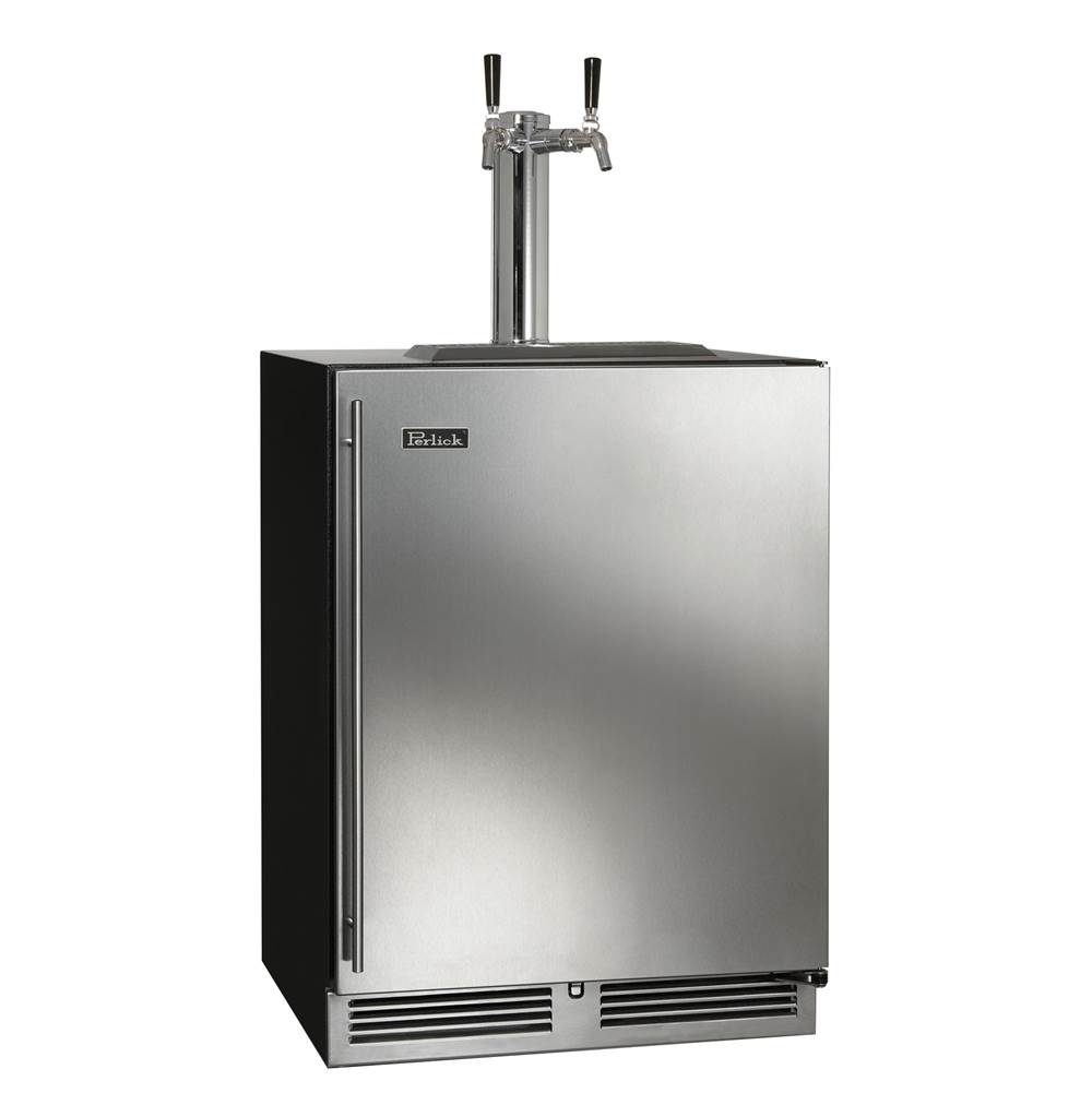 Perlick 24'' C-Series Indoor Beer Dispenser - Dual Tap with Fully Integrated Panel Ready Solid Door, Hinge Right, with Lock