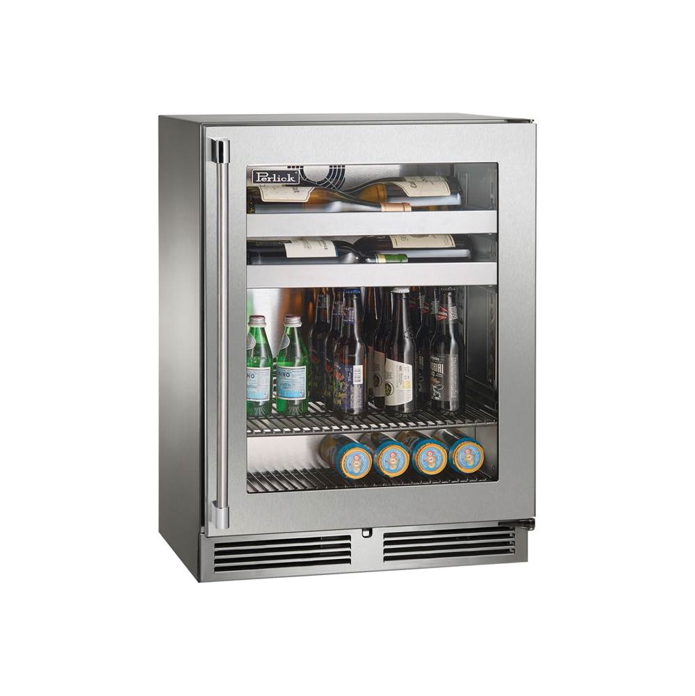 Perlick Signature Series Shallow Depth 18'' Depth Outdoor Beverage Center with Stainless Steel Glass Door, Hinge Right, with Lock