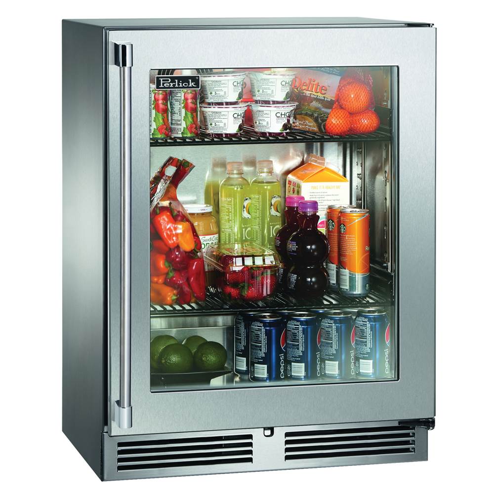 Perlick Signature Series Shallow Depth 18'' Depth Outdoor Refrigerator with Stainless Steel Solid Door, Hinge Left, with Lock