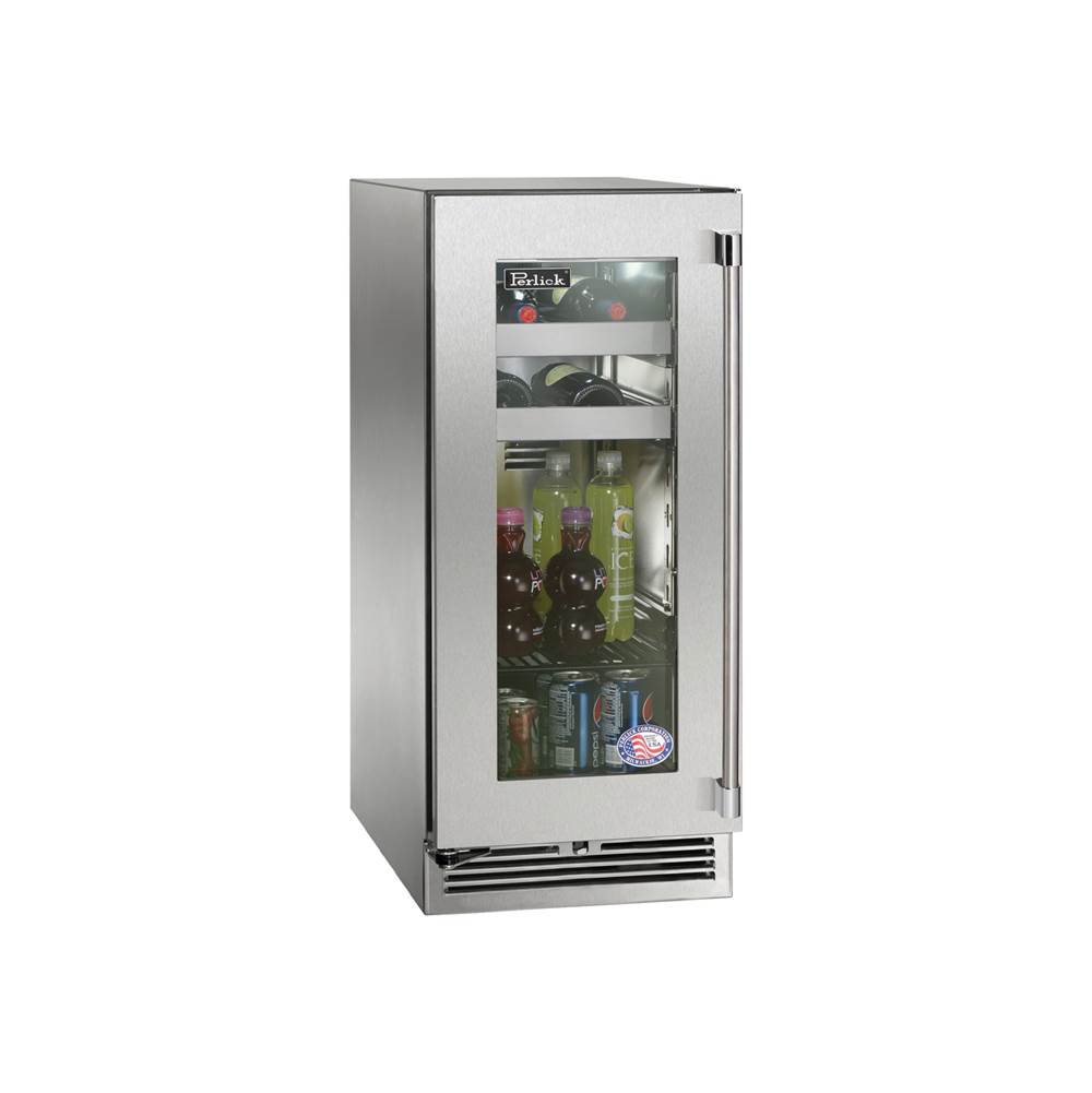 Perlick 15'' Signature Series Outdoor Beverage Center with Fully Integrated Panel Ready Glass Door, Hinge Left, with Lock