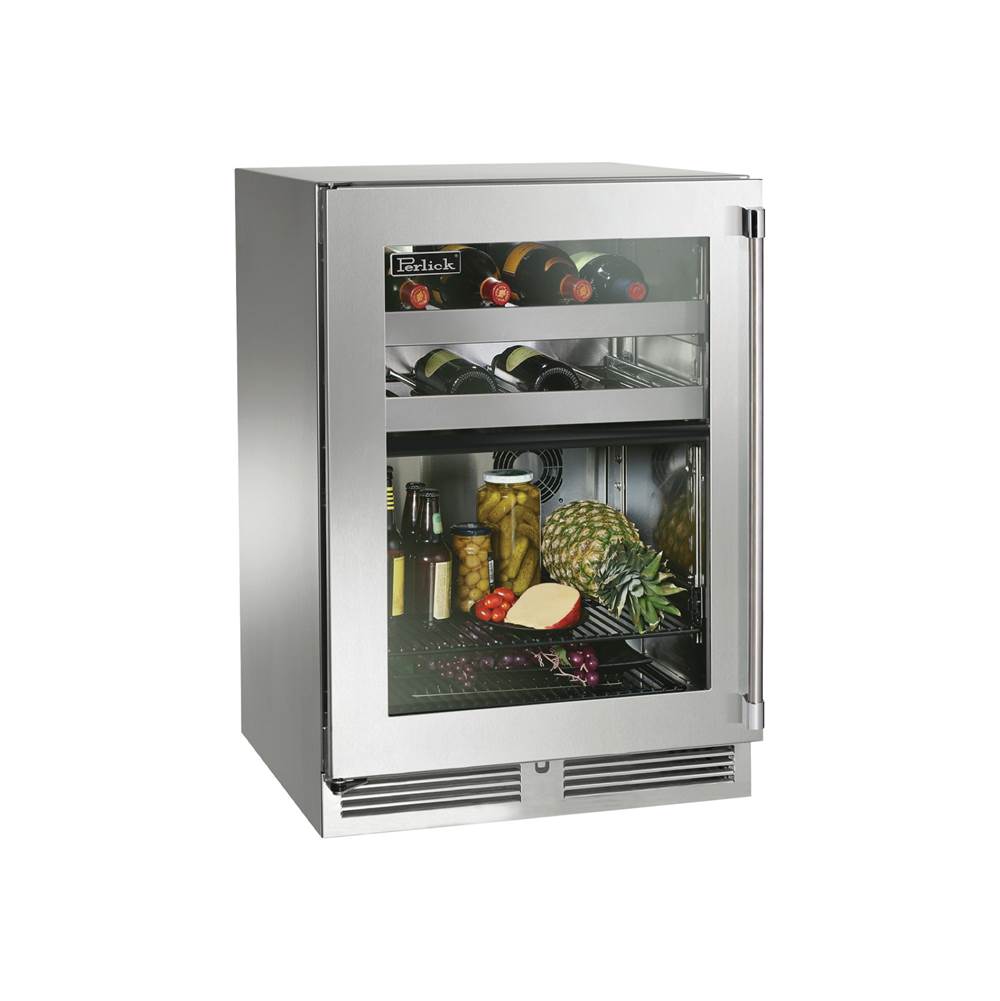 Perlick 24'' Signature Series Indoor Dual-Zone Refrigerator, Wine Reserve with Stainless Steel Solid Door, Hinge Right, with Lock